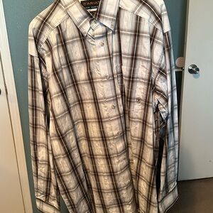 Ariat Men's Pro Series Casual Plaid Shirt - Brown and White Size XL